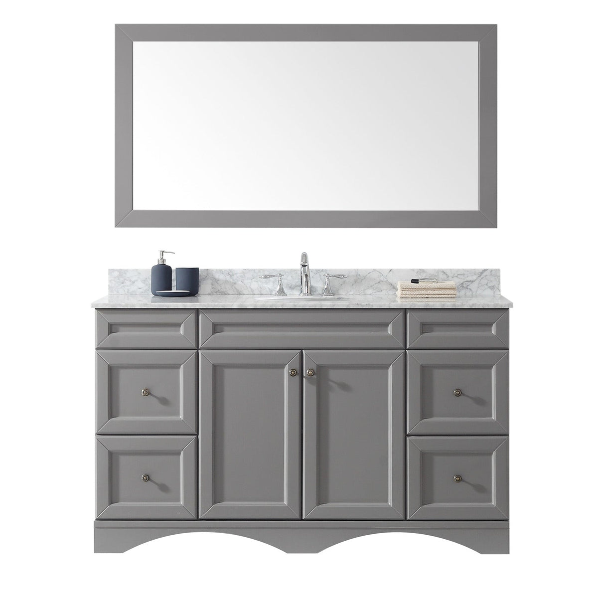 Virtu USA Talisa 60" Single Bath Vanity with Marble Top and Round Sink with Brushed Nickel Faucet and Mirror - Luxe Bathroom Vanities