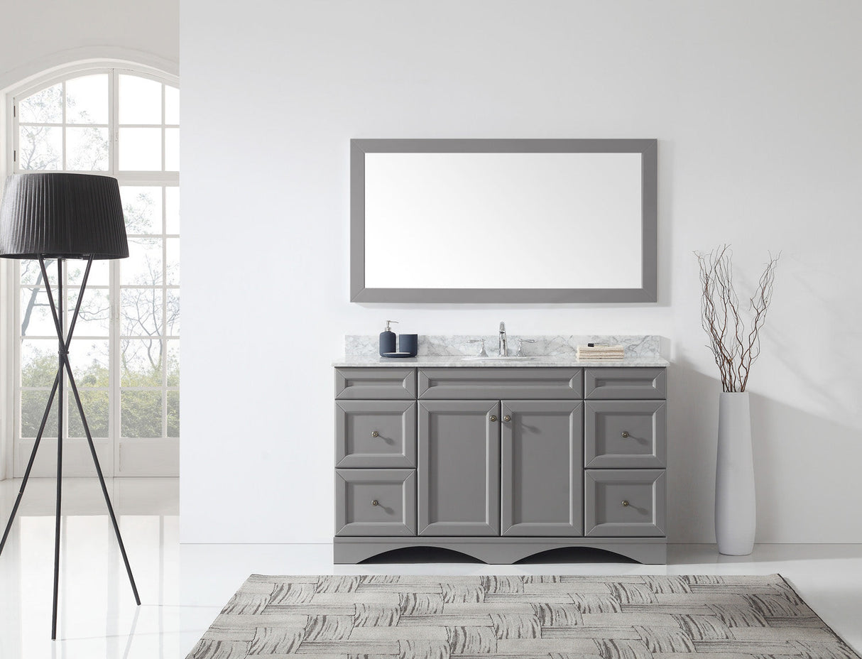 Virtu USA Talisa 60" Single Bath Vanity with White Marble Top and Round Sink with Matching Mirror