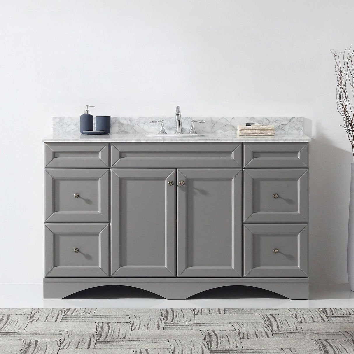 Virtu USA Talisa 60" Single Bath Vanity with White Marble Top and Round Sink