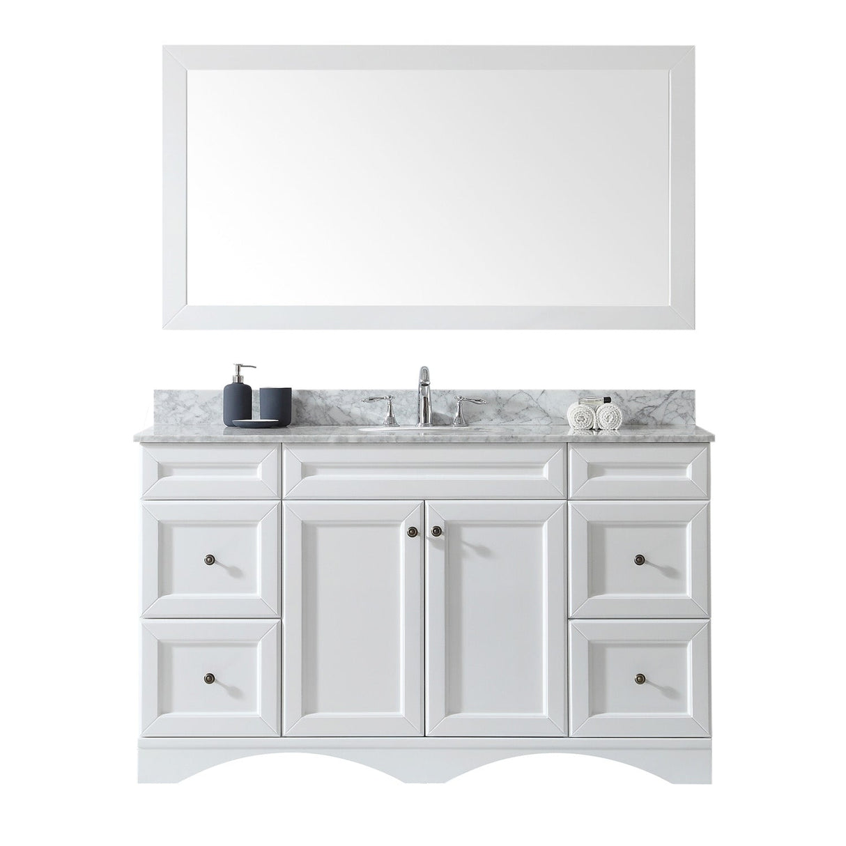 Virtu USA Talisa 60" Single Bath Vanity with Marble Top and Round Sink with Brushed Nickel Faucet and Mirror - Luxe Bathroom Vanities