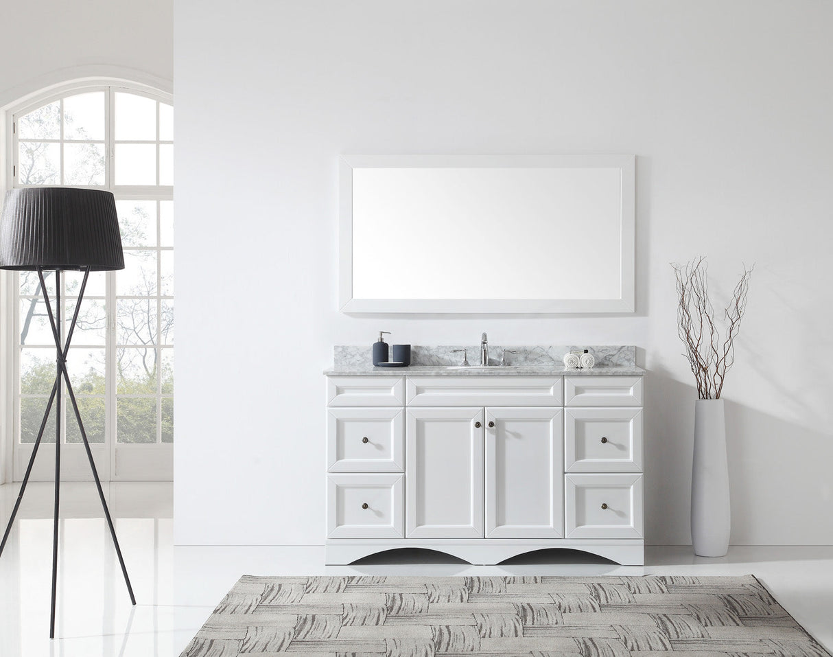 Virtu USA Talisa 60" Single Bath Vanity with White Marble Top and Round Sink with Matching Mirror