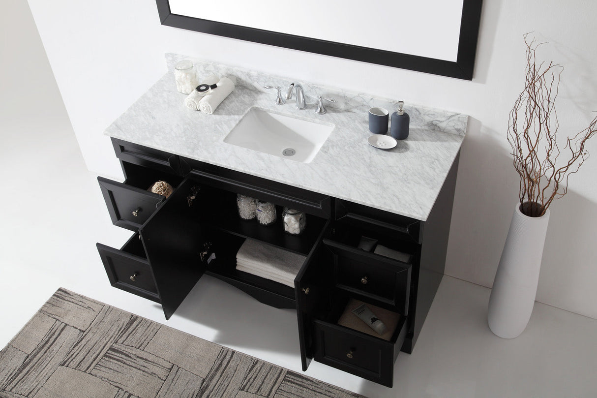 Virtu USA Talisa 60" Single Bath Vanity with White Marble Top and Square Sink with Brushed Nickel Faucet with Matching Mirror