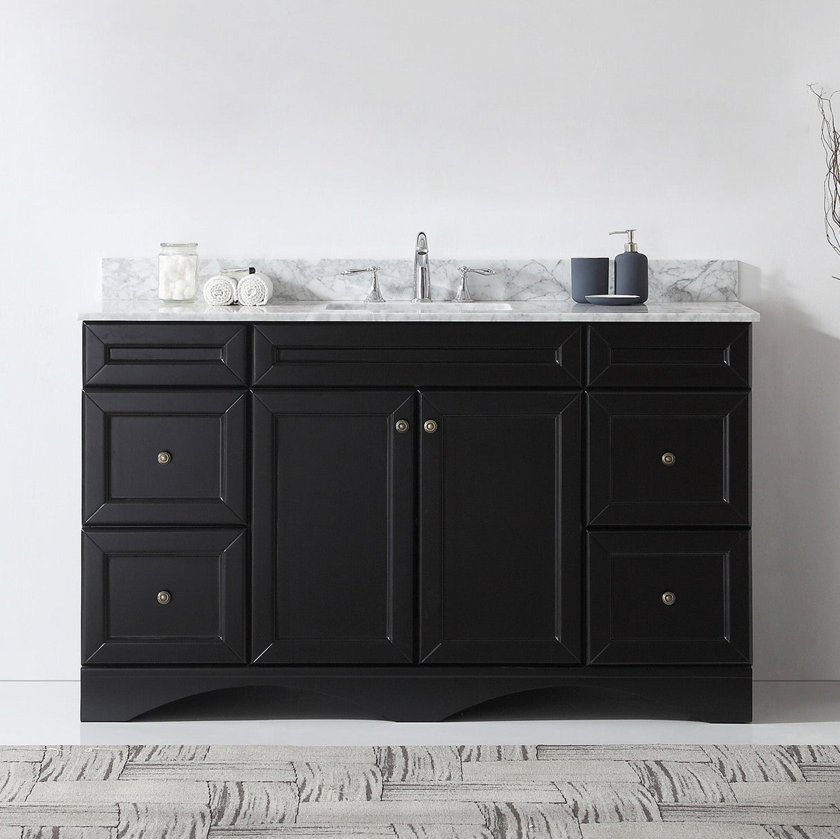 Virtu USA Talisa 60" Single Bath Vanity with White Marble Top and Square Sink