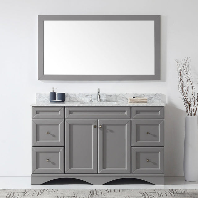Virtu USA Talisa 60" Single Bath Vanity with White Marble Top and Square Sink with Matching Mirror