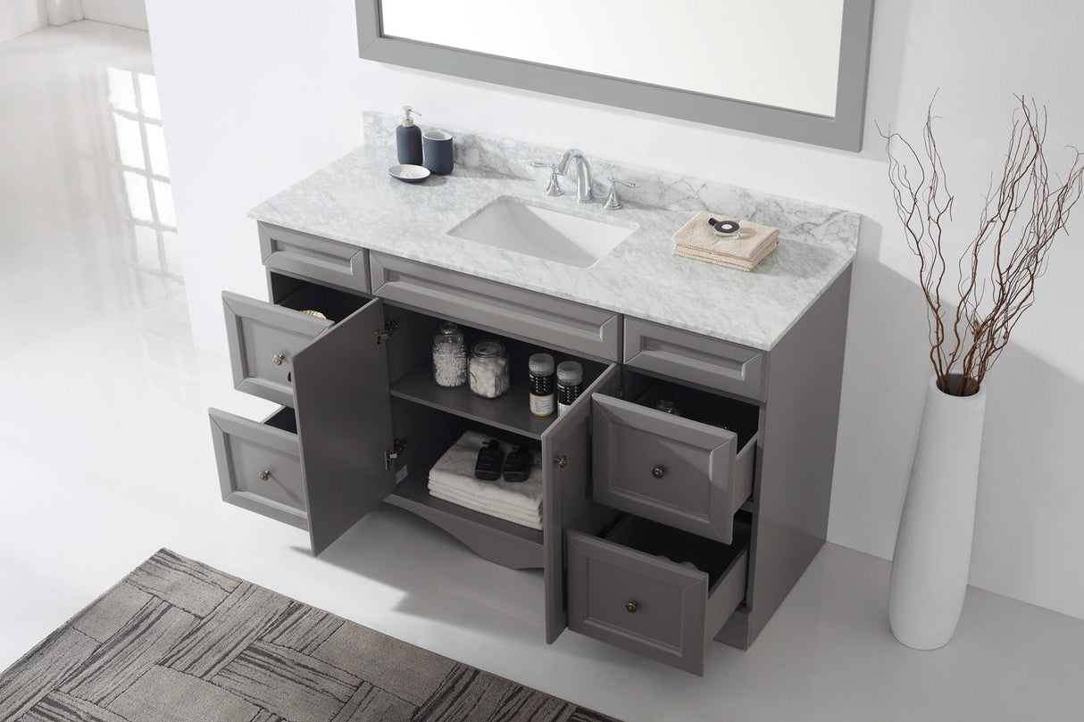 Virtu USA Talisa 60" Single Bath Vanity with White Marble Top and Square Sink with Matching Mirror