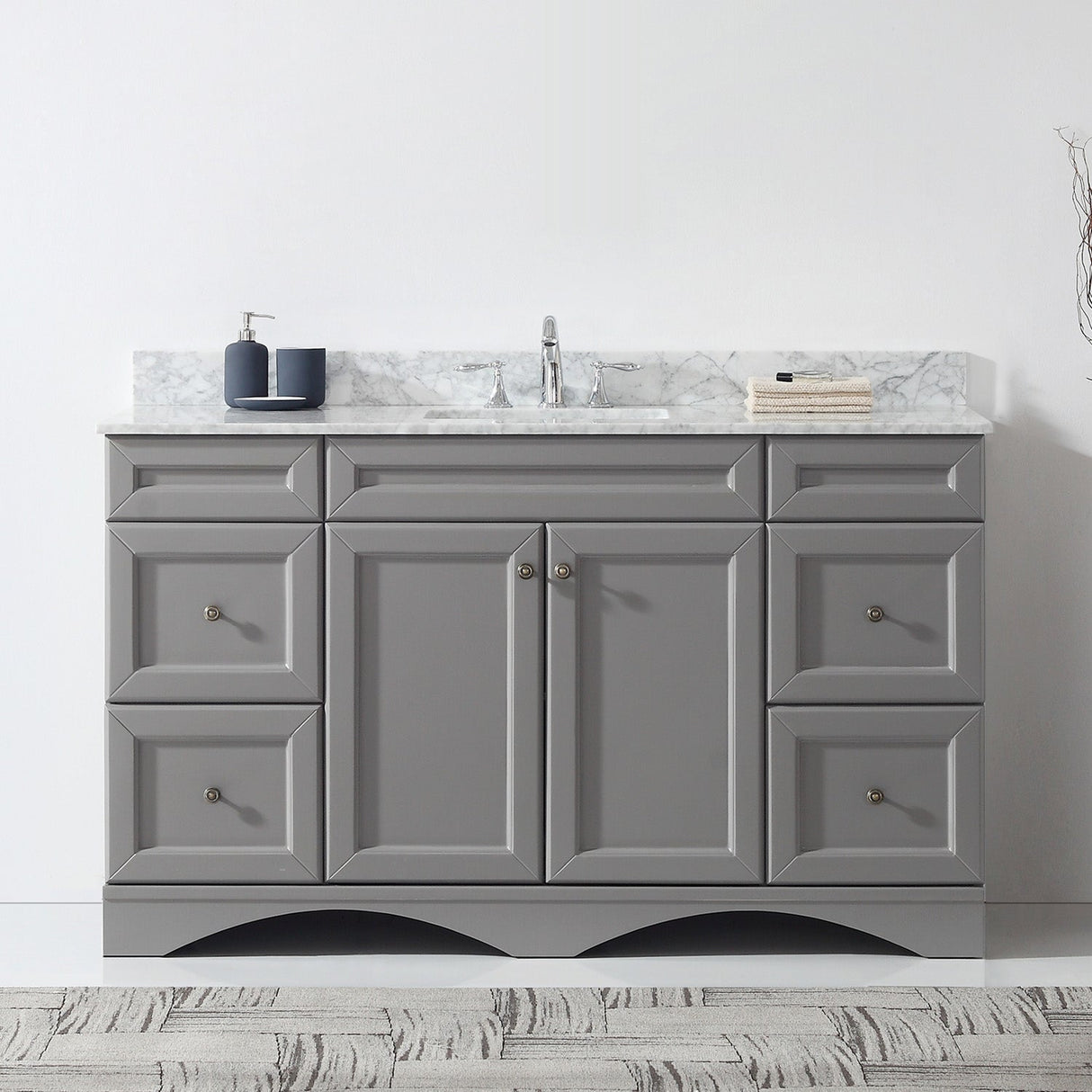 Virtu USA Talisa 60" Single Bath Vanity with White Marble Top and Square Sink