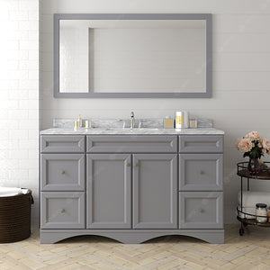 Virtu USA Talisa 60" Single Bath Vanity with White Marble Top and Square Sink with Polished Chrome Faucet with Matching Mirror