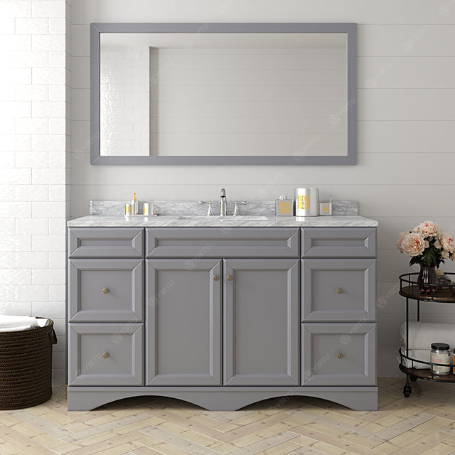 Virtu USA Talisa 60" Single Bath Vanity with White Marble Top and Square Sink with Polished Chrome Faucet with Matching Mirror