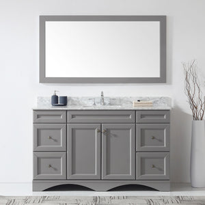 Virtu USA Talisa 60" Single Bath Vanity with White Marble Top and Square Sink with Polished Chrome Faucet with Matching Mirror