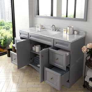 Virtu USA Talisa 60" Single Bath Vanity with White Marble Top and Square Sink with Polished Chrome Faucet with Matching Mirror