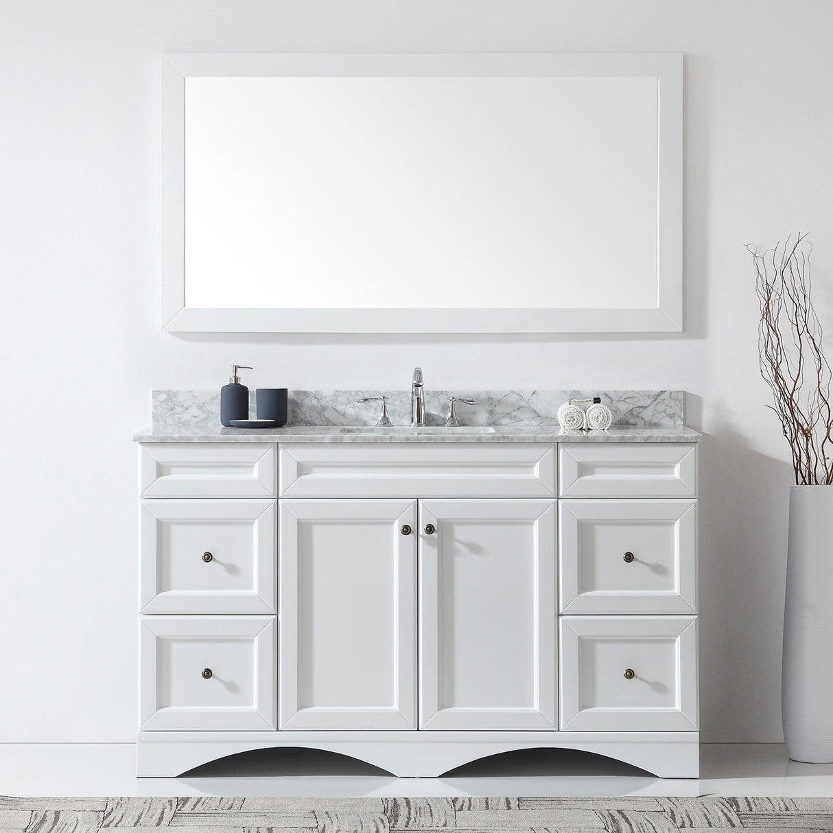 Virtu USA Talisa 60" Single Bath Vanity with White Marble Top and Square Sink with Brushed Nickel Faucet with Matching Mirror