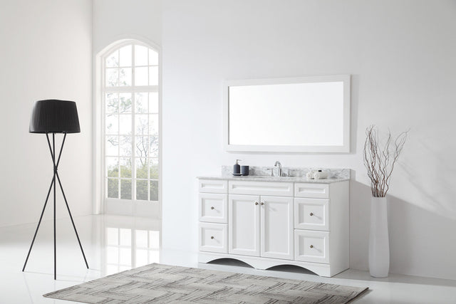 Virtu USA Talisa 60" Single Bath Vanity with White Marble Top and Square Sink with Polished Chrome Faucet with Matching Mirror