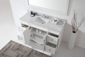 Virtu USA Talisa 60" Single Bath Vanity with White Marble Top and Square Sink with Polished Chrome Faucet with Matching Mirror