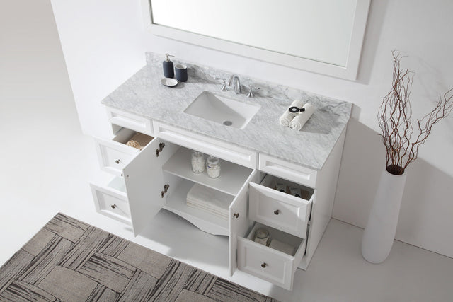 Virtu USA Talisa 60" Single Bath Vanity with White Marble Top and Square Sink with Polished Chrome Faucet with Matching Mirror