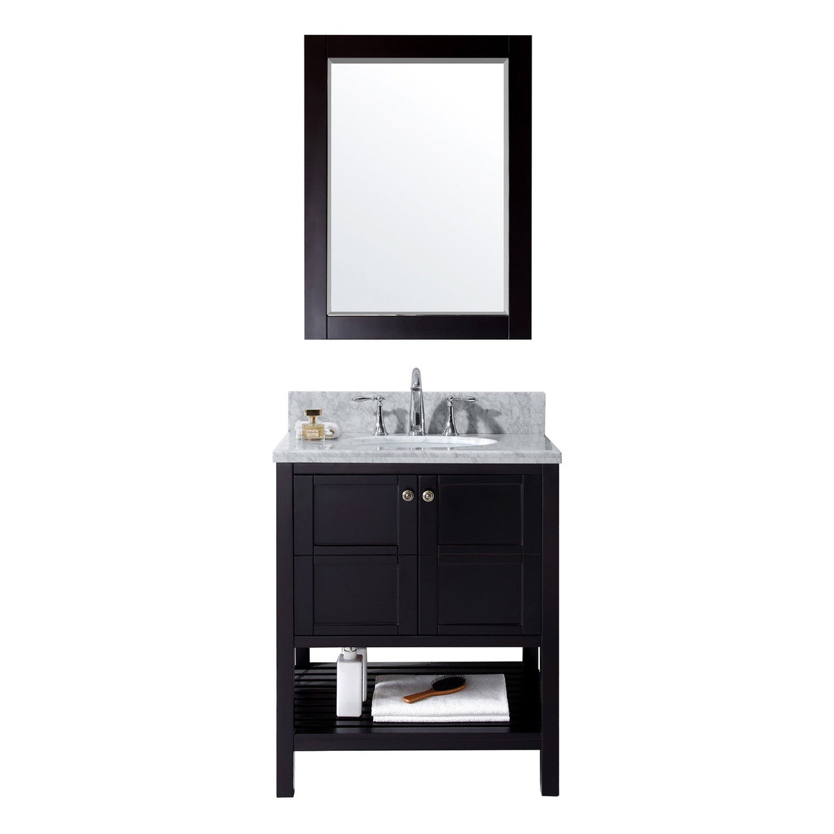 Virtu USA Winterfell 30" Single Bath Vanity with Marble Top and Round Sink with Mirror - Luxe Bathroom Vanities Luxury Bathroom Fixtures Bathroom Furniture
