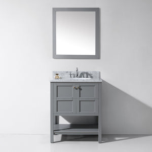 Virtu USA Winterfell 30" Single Bath Vanity with White Marble Top and Round Sink with Matching Mirror