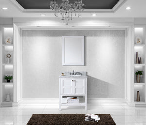 Virtu USA Winterfell 30" Single Bath Vanity with White Marble Top and Round Sink with Matching Mirror