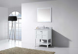 Virtu USA Winterfell 30" Single Bath Vanity with White Marble Top and Round Sink with Matching Mirror