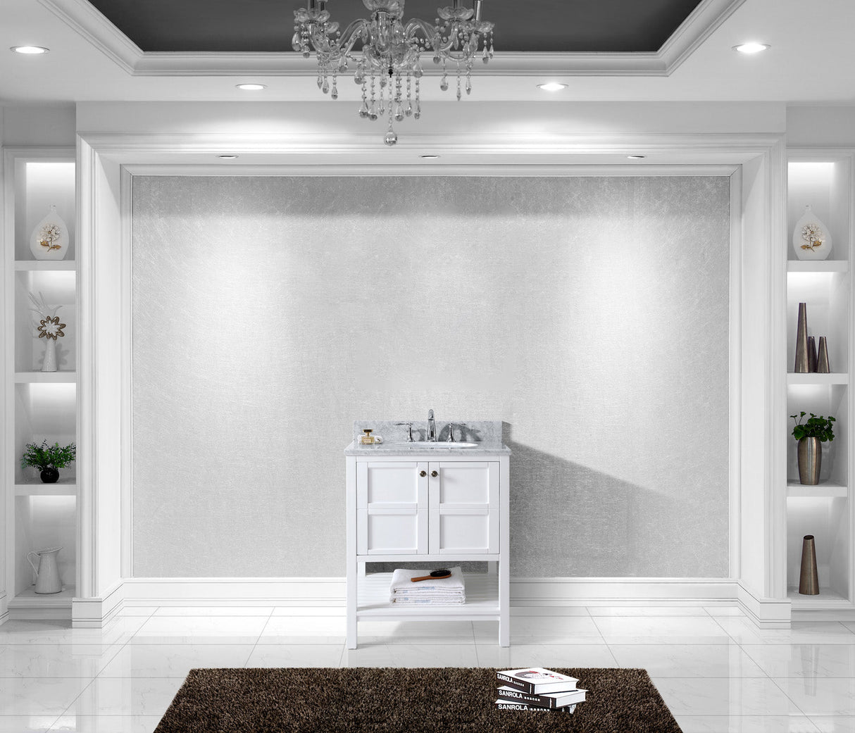 Virtu USA Winterfell 30" Single Bath Vanity with White Marble Top and Round Sink