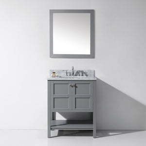 Virtu USA Winterfell 30" Single Bath Vanity with White Marble Top and Square Sink with Matching Mirror