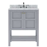 Virtu USA Winterfell 30" Single Bath Vanity with White Marble Top and Square Sink with Polished Chrome Faucet with Matching Mirror