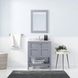 Virtu USA Winterfell 30" Single Bath Vanity with White Marble Top and Square Sink with Polished Chrome Faucet with Matching Mirror