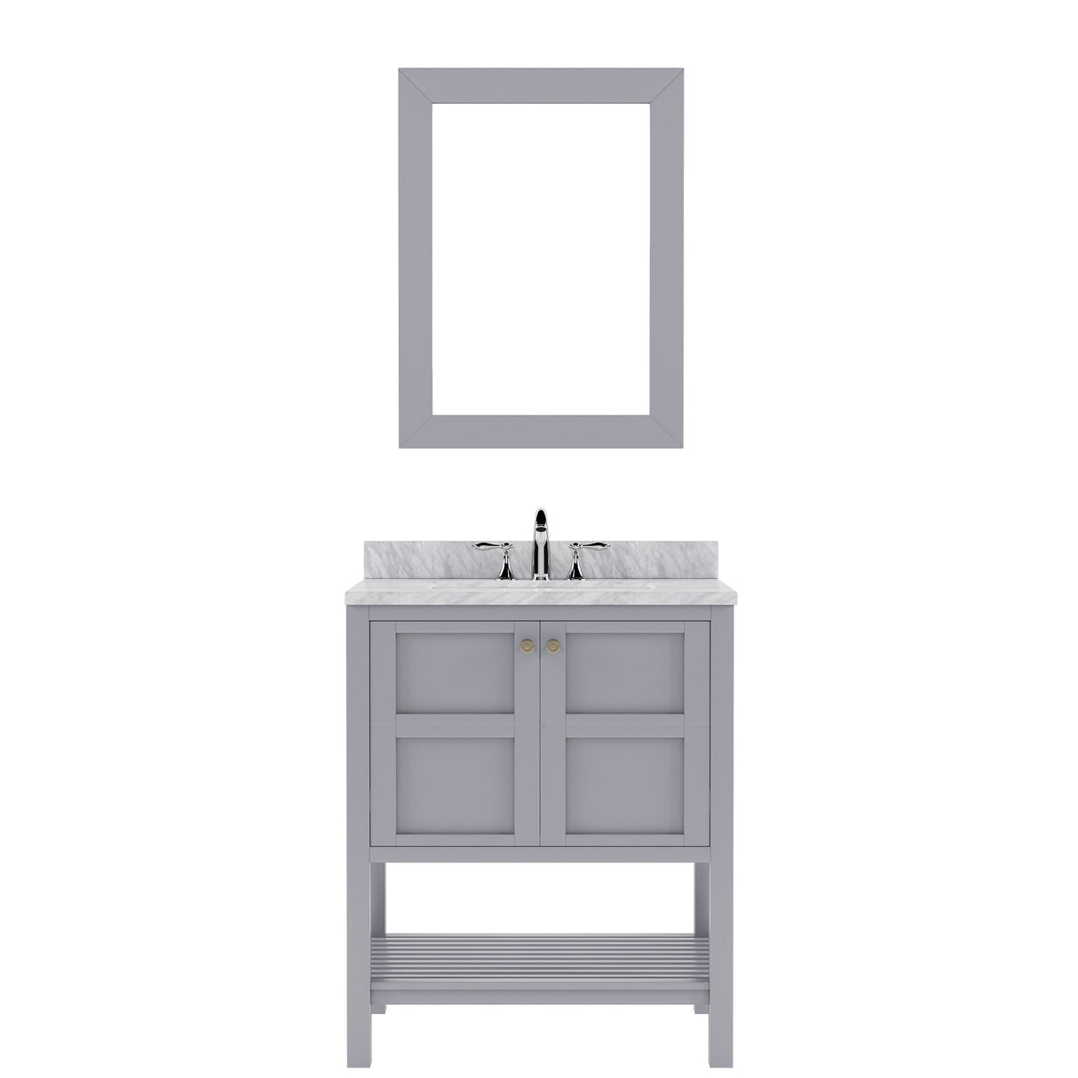 Virtu USA Winterfell 30" Single Bath Vanity in White with White Marble Top and Square Sink with Polished Chrome Faucet with Matching Mirror - Luxe Bathroom Vanities