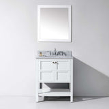 Virtu USA Winterfell 30" Single Bath Vanity with White Marble Top and Square Sink with Polished Chrome Faucet with Matching Mirror