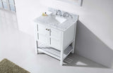 Virtu USA Winterfell 30" Single Bath Vanity with White Marble Top and Square Sink with Polished Chrome Faucet with Matching Mirror