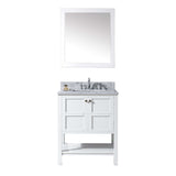 Virtu USA Winterfell 30" Single Bath Vanity in White with White Marble Top and Square Sink with Polished Chrome Faucet with Matching Mirror - Luxe Bathroom Vanities