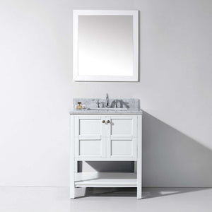 Virtu USA Winterfell 30" Single Bath Vanity with White Marble Top and Square Sink with Matching Mirror