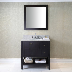 Virtu USA Winterfell 36" Single Bath Vanity with White Marble Top and Round Sink with Matching Mirror