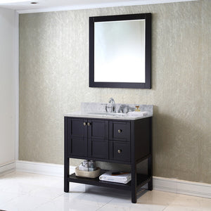 Virtu USA Winterfell 36" Single Bath Vanity with White Marble Top and Round Sink with Matching Mirror