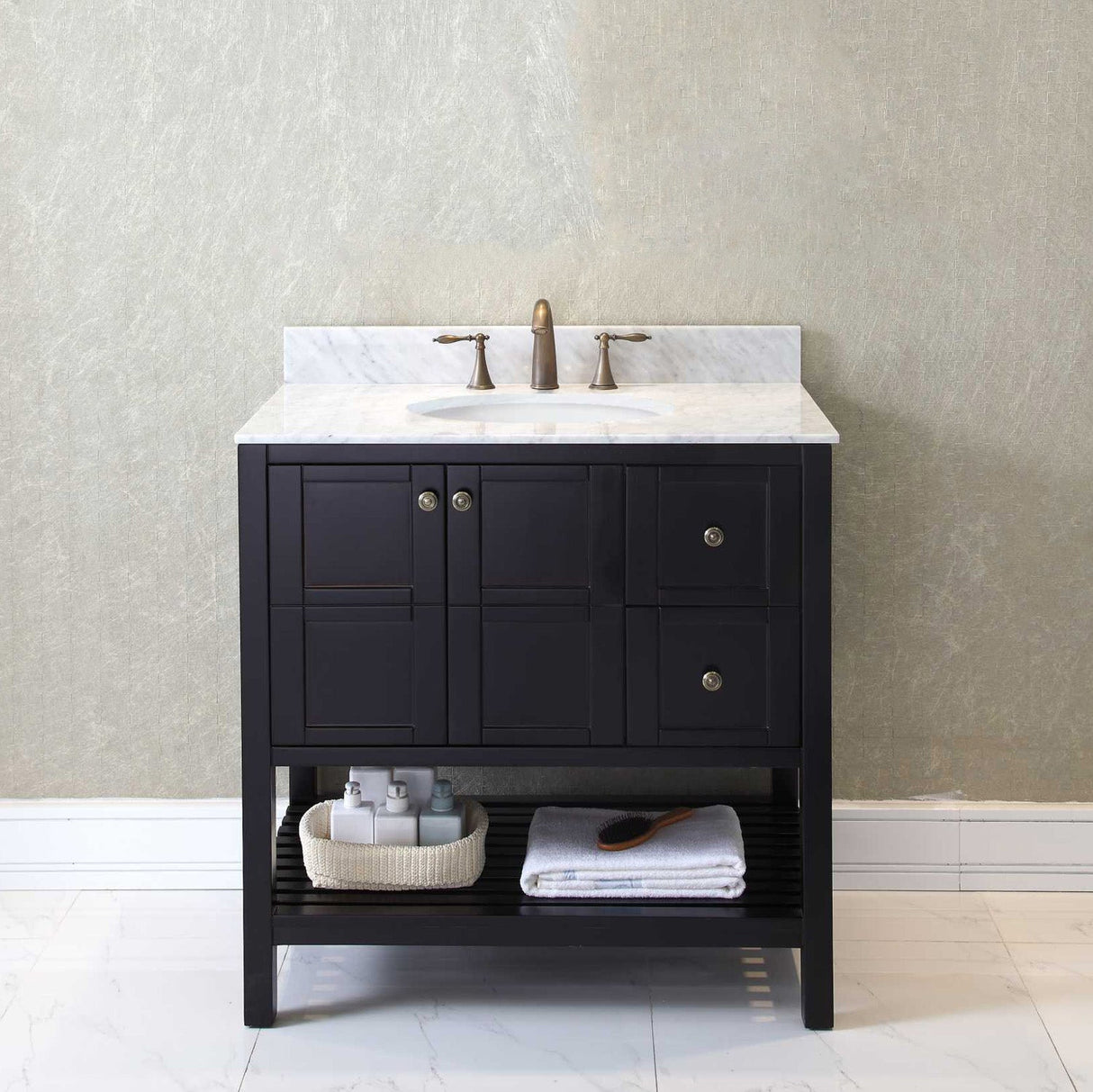Virtu USA Winterfell 36" Single Bath Vanity with White Marble Top and Round Sink