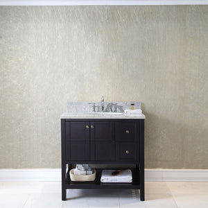 Virtu USA Winterfell 36" Single Bath Vanity with White Marble Top and Round Sink