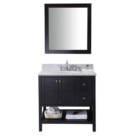 Virtu USA Winterfell 36" Single Bath Vanity with Marble Top and Round Sink with Mirror - Luxe Bathroom Vanities