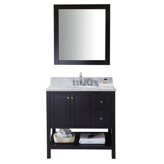 Virtu USA Winterfell 36" Single Bath Vanity with Marble Top and Round Sink with Mirror - Luxe Bathroom Vanities