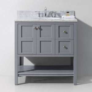 Virtu USA Winterfell 36" Single Bath Vanity with White Marble Top and Round Sink
