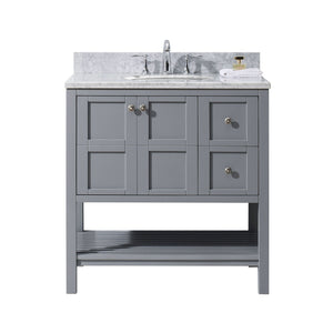 Virtu USA Winterfell 36" Single Bath Vanity with Marble Top and Round Sink - Luxe Bathroom Vanities