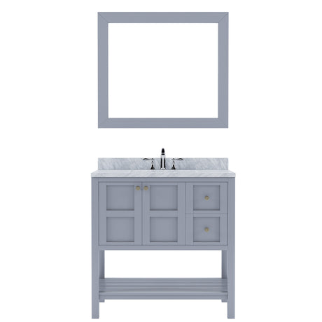 Virtu USA Winterfell 36" Single Bath Vanity with Marble Top and Round Sink with Mirror - Luxe Bathroom Vanities