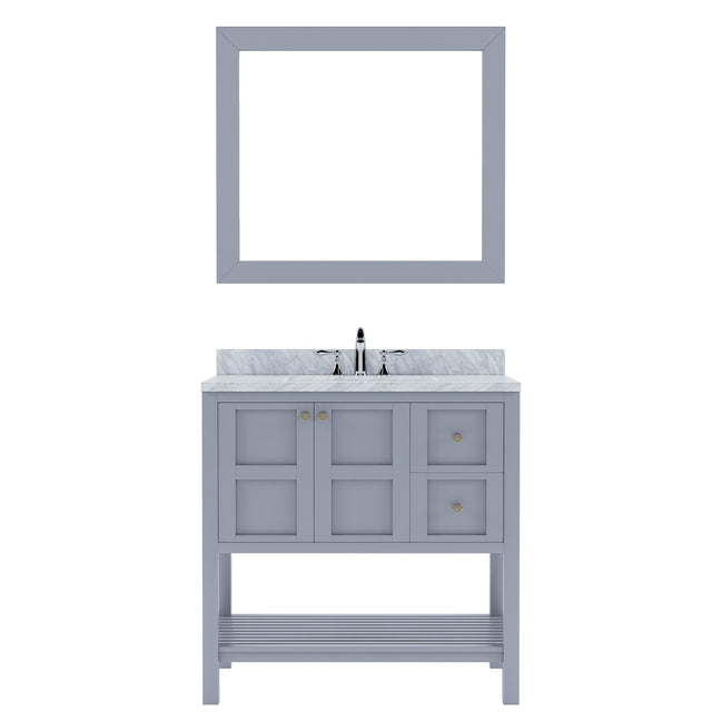Virtu USA Winterfell 36" Single Bath Vanity with Marble Top and Round Sink with Mirror - Luxe Bathroom Vanities