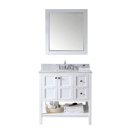 Virtu USA Winterfell 36" Single Bath Vanity with Marble Top and Round Sink with Mirror - Luxe Bathroom Vanities