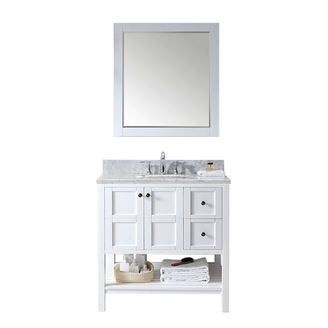 Virtu USA Winterfell 36" Single Bath Vanity with Marble Top and Round Sink with Mirror - Luxe Bathroom Vanities
