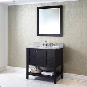 Virtu USA Winterfell 36" Single Bath Vanity with White Marble Top and Square Sink with Matching Mirror