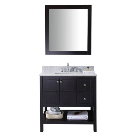 Virtu USA Winterfell 36" Single Bath Vanity in Espresso with Marble Top and Square Sink with Mirror - Luxe Bathroom Vanities Luxury Bathroom Fixtures Bathroom Furniture