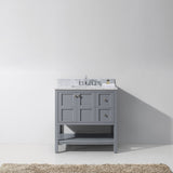 Virtu USA Winterfell 36" Single Bath Vanity with White Marble Top and Square Sink