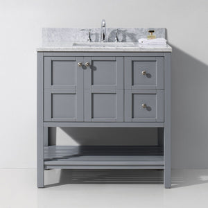Virtu USA Winterfell 36" Single Bath Vanity with White Marble Top and Square Sink