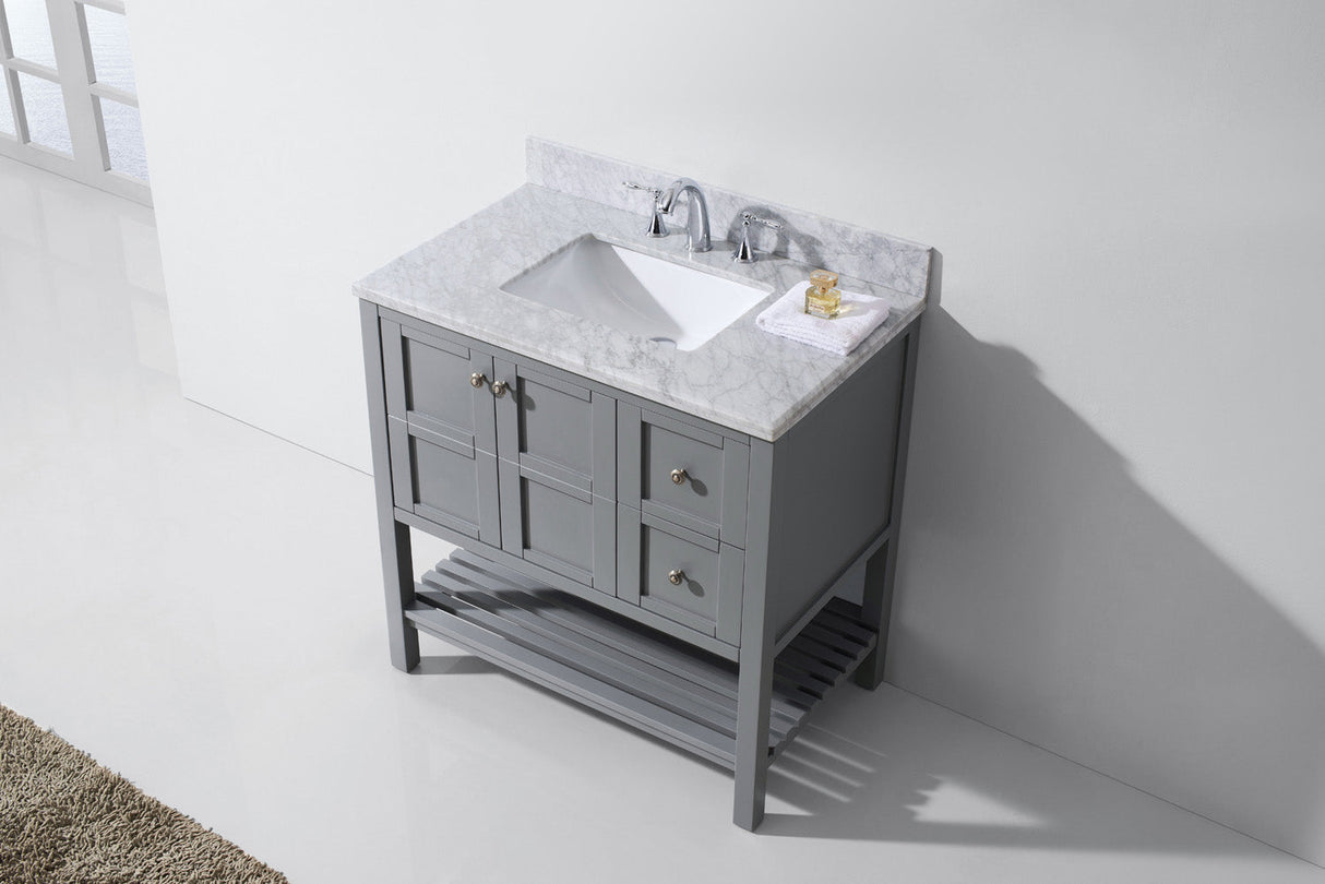 Virtu USA Winterfell 36" Single Bath Vanity with White Marble Top and Square Sink