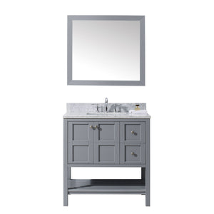 Virtu USA Winterfell 36" Single Bath Vanity with Marble Top and Square Sink with Mirror - Luxe Bathroom Vanities