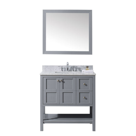 Virtu USA Winterfell 36" Single Bath Vanity with Marble Top and Square Sink with Mirror - Luxe Bathroom Vanities